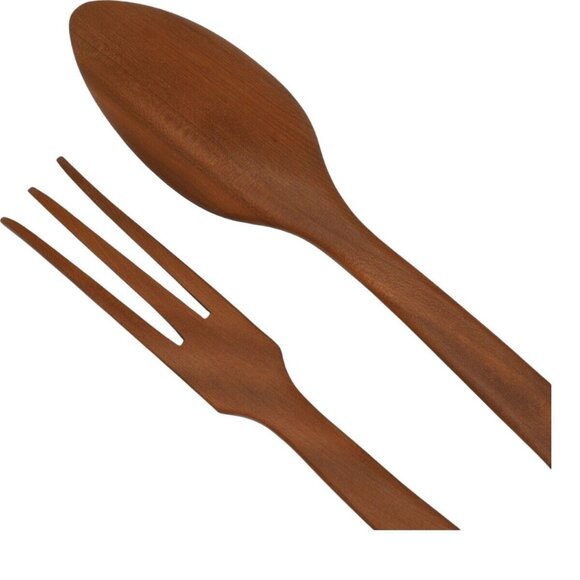 Vintage Myrtlewood Fork And Spoon Set Mid Century Modern 12-1/2" Long - Picture 8 of 9